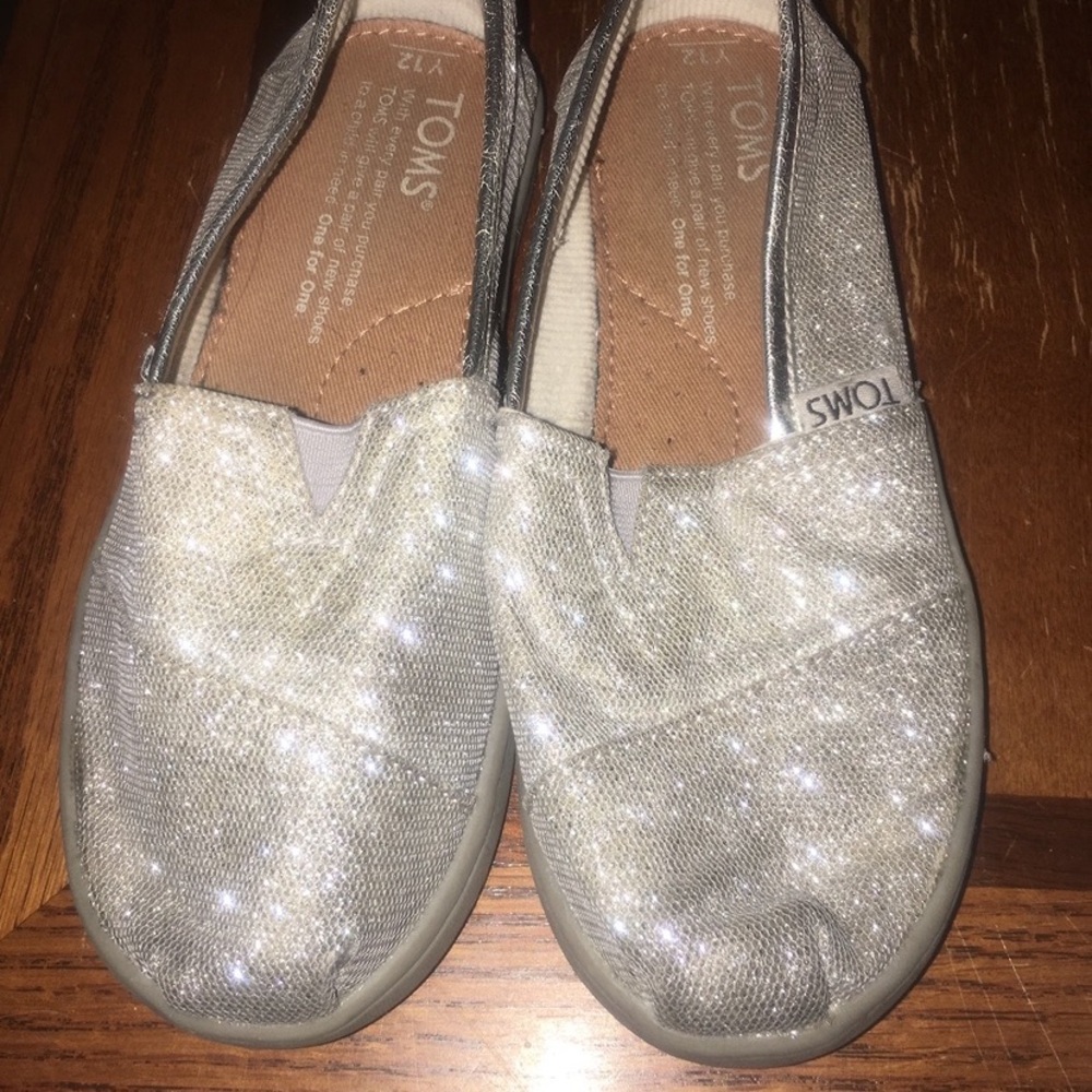 Toms Silver Glitter Slippers